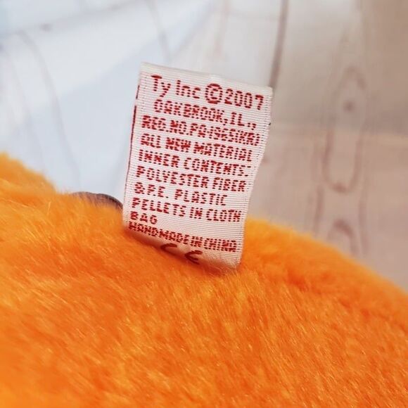 TY 2007 Beanie Baby Shivers the Ghost Orange Bear Plush 10" Stuffed Green Nose - Picture 6 of 7